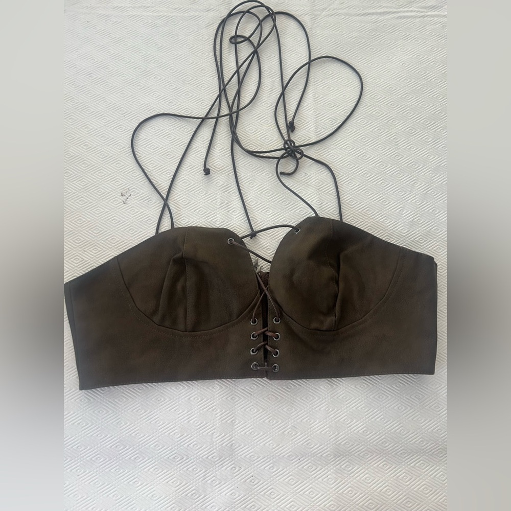 Darker Wavs faux leather strappy bustier bra